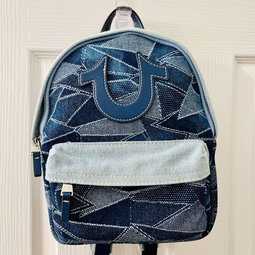 True Religion Women's Denim Sky & Dark Blue Mini‎ Backpack Patchwork NWT